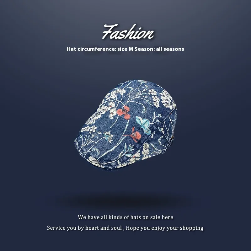 Blue Advance Hats Spring And Autumn Painter Cap Women's Casual Fashion - Printed Hat Dark Blue