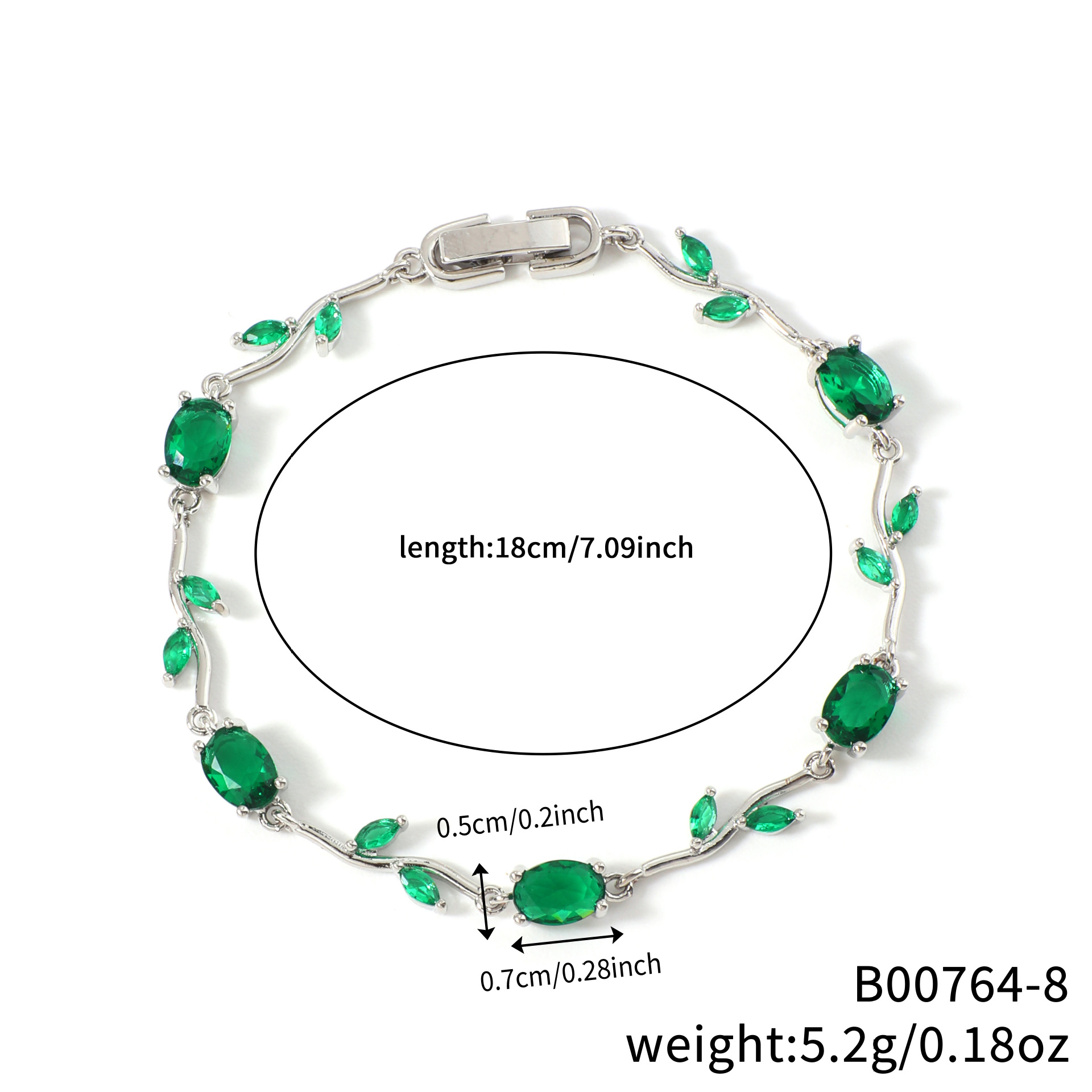 Womens Colorful Leaf Elliptical Geometric Zircon Bracelet