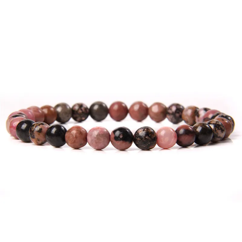 6mm Natural Stone Bracelet Hand-woven Sports Energy Bracelet - Black Line Red Pattern