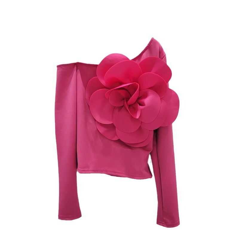 Pure Spice Girl Diagonal Neckline Single Shoulder Halter Long Sleeve Ladies Wear Western Slim T-shirt Top - Image 4