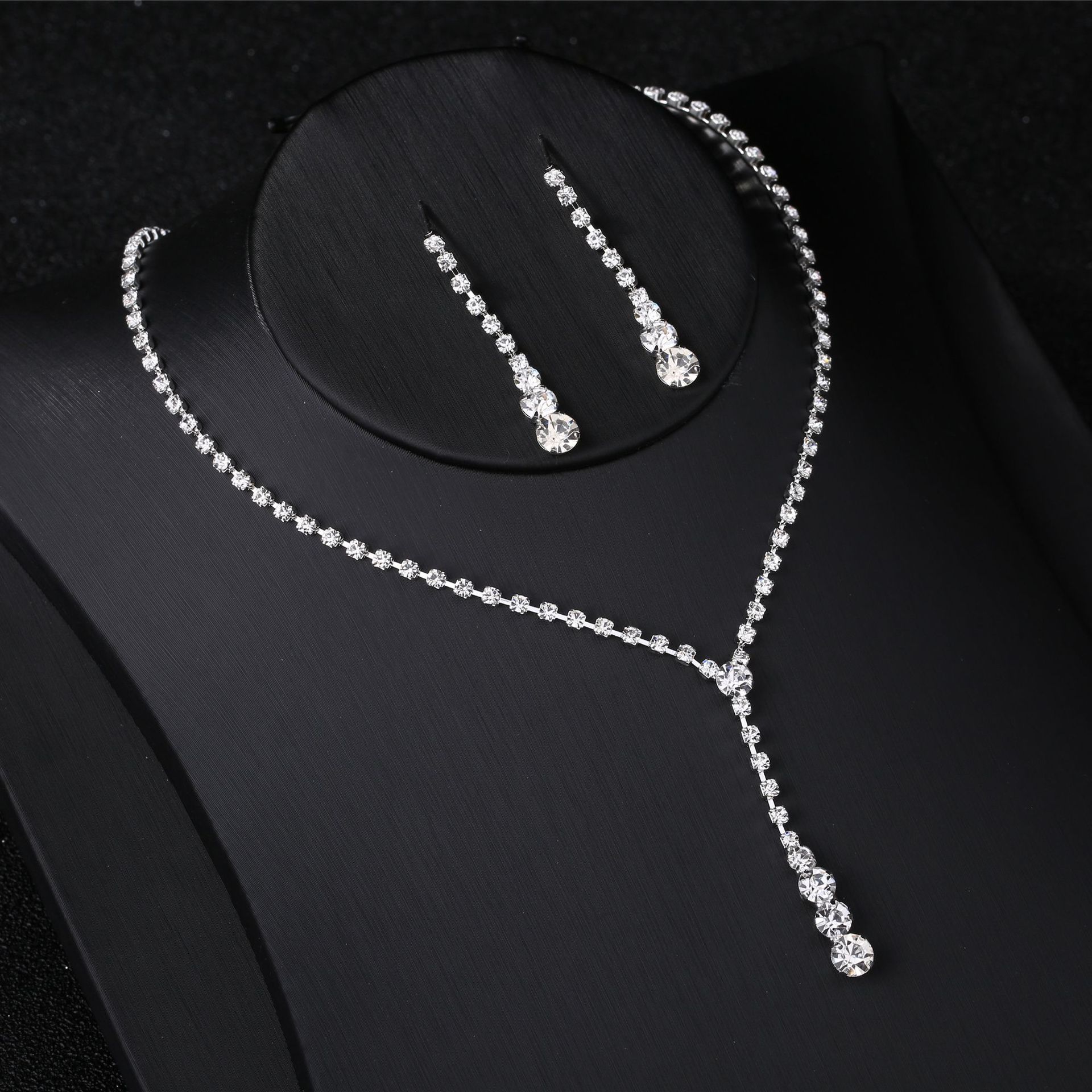 Silver Water Drop Necklace Earrings Two-piece Set Combination