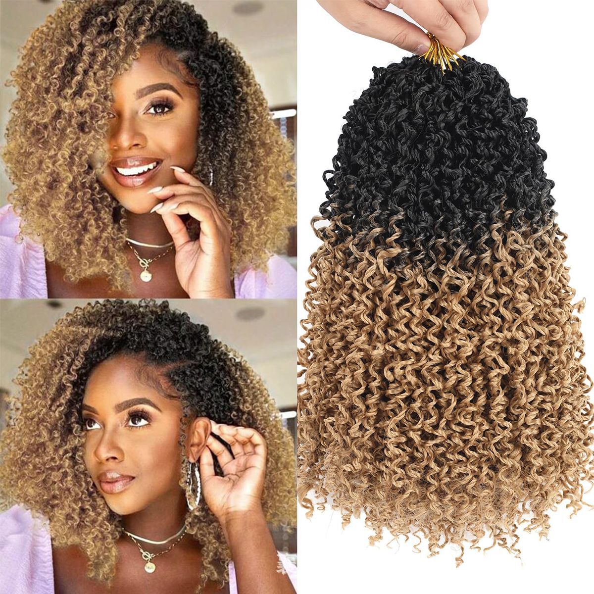 Synthetic Fiber Wig8 Inches24 StrandsCrocheted Small CurlsIrregular Style 4