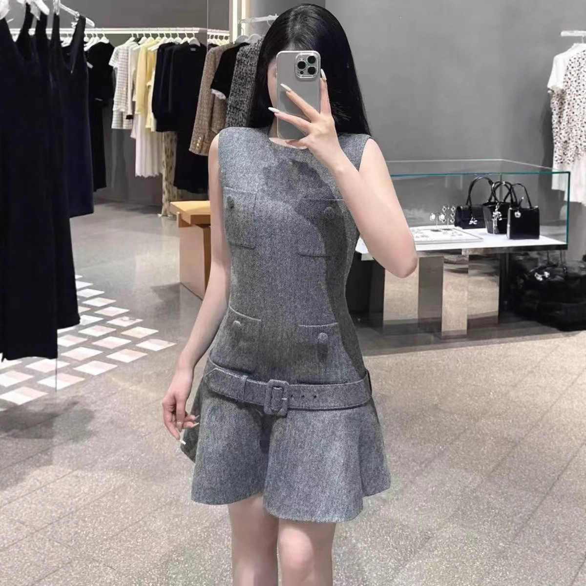 Wool-blend Herringbone Tweed Chanel-style Sleeveless Slip Dress