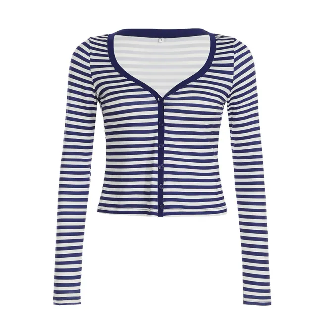 Autumn Casual Retro Slim Fit Slimming And Short Knitted Long Sleeve Blue - Shop at LoveMi