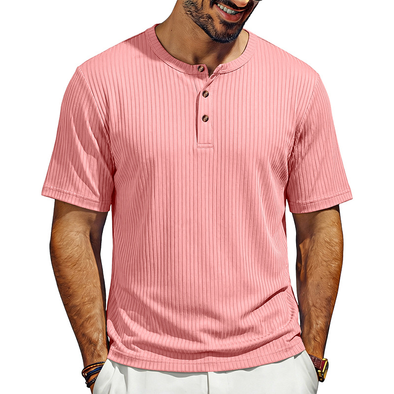 Summer New Men's Henley-Neck Ribbed T-Shirt