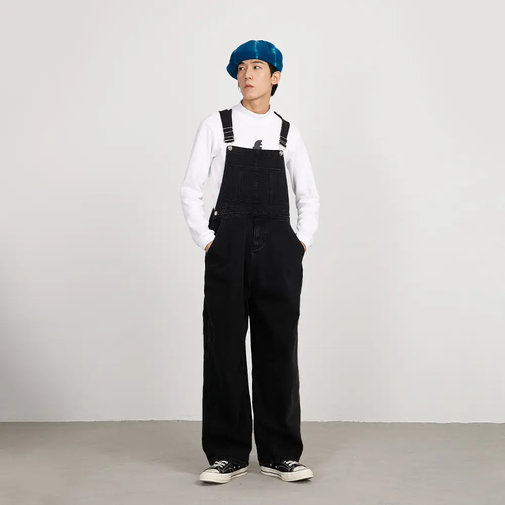 Men's Japanese-style Retro Casual Straight-leg Working Bib Top Pants