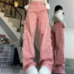 American Retro Minority Design XINGX Patch Wide Leg Mop Pants Women - Pink - View 1