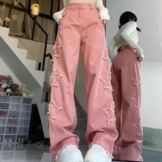 American Retro Minority Design XINGX Patch Wide Leg Mop Pants Women Pink - Shop at LoveMi