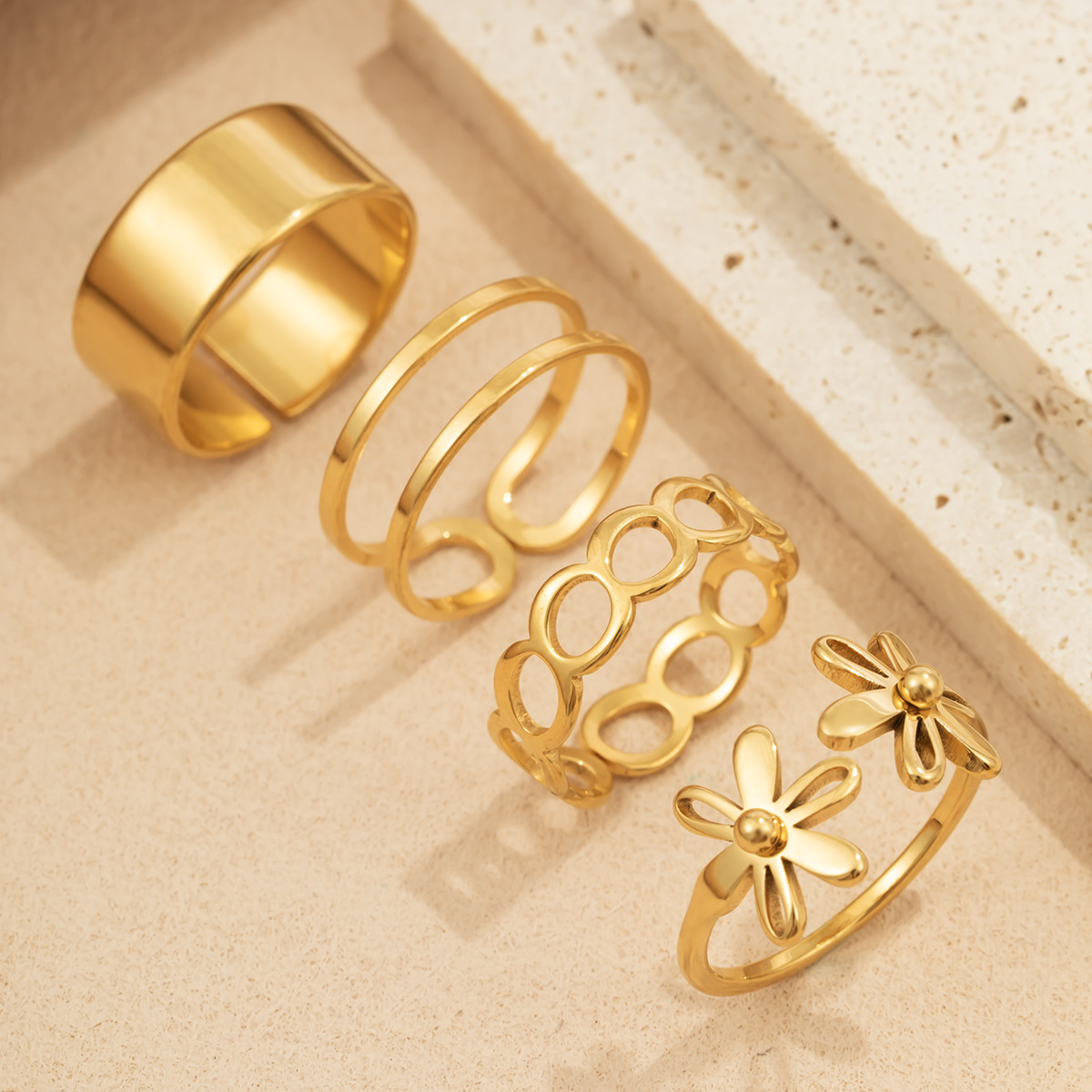 Geometric Stainless Steel Flower Ring For Women