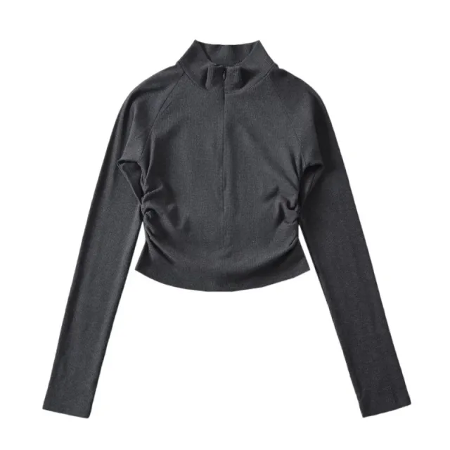 New Stand Collar Half Zip Slim Bottoming Shirt Gray - Shop at LoveMi