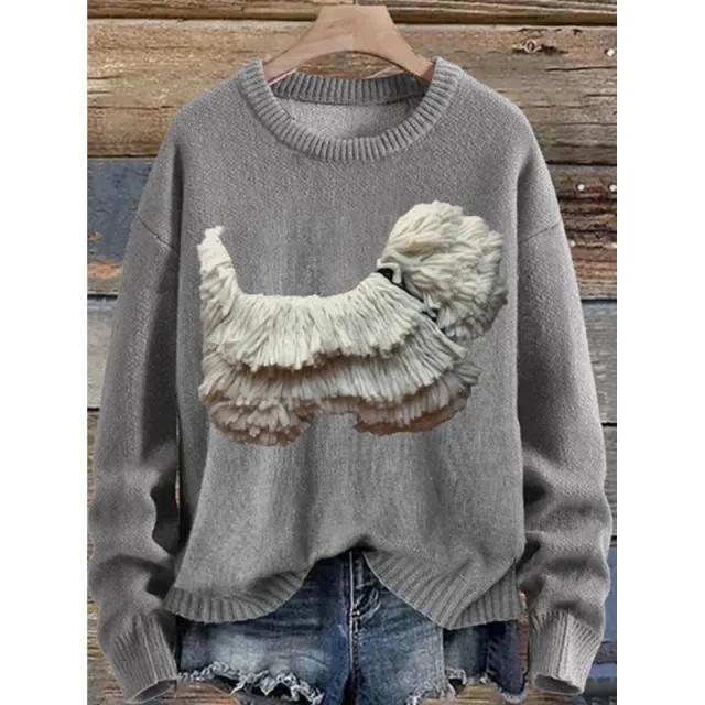 Womens Printed Crew Neck Chunky Knit Faux Sweater Fqh0W39Tdo0G5H L - Shop at LoveMi
