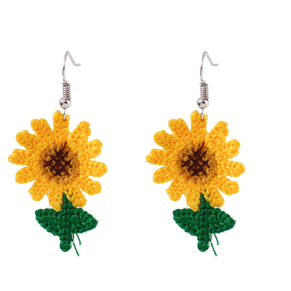 Minimalist Handwoven Knitted Flower Statement Earrings