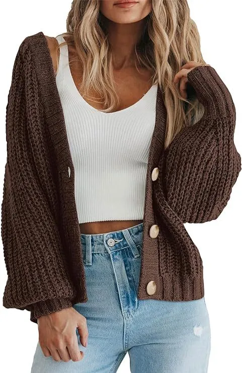 Women's Thick Knitted Cardigan Sweater Brown - Shop at LoveMi