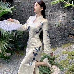 Women's Retro Chinese-Style National-Style Silk Velvet Cheongsam Dress - Picture Color-M - View 1
