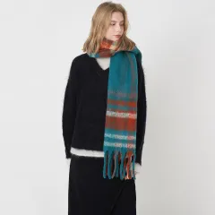 European, American And French Style Classic Retro Artificial Cashmere Plaid Scarf - Blue Orange Plaid - View 1