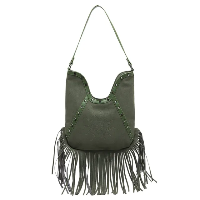 Fashion Rivet Shoulder Large capacity Crossbody Bag Green - Shop at LoveMi