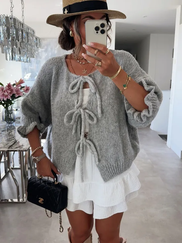 Loose Cardigan Sweater Women's Three quarter Sleeve Coat Gray - Shop at LoveMi