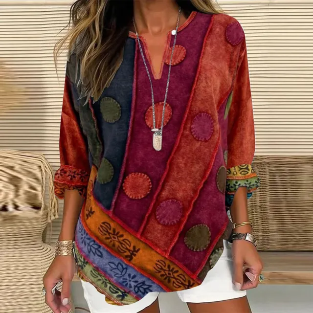 Small V neck Long Sleeve Independence Day Floral Simple Casual Elegant T shirt Long Sleeve 8 D719 - Shop at LoveMi