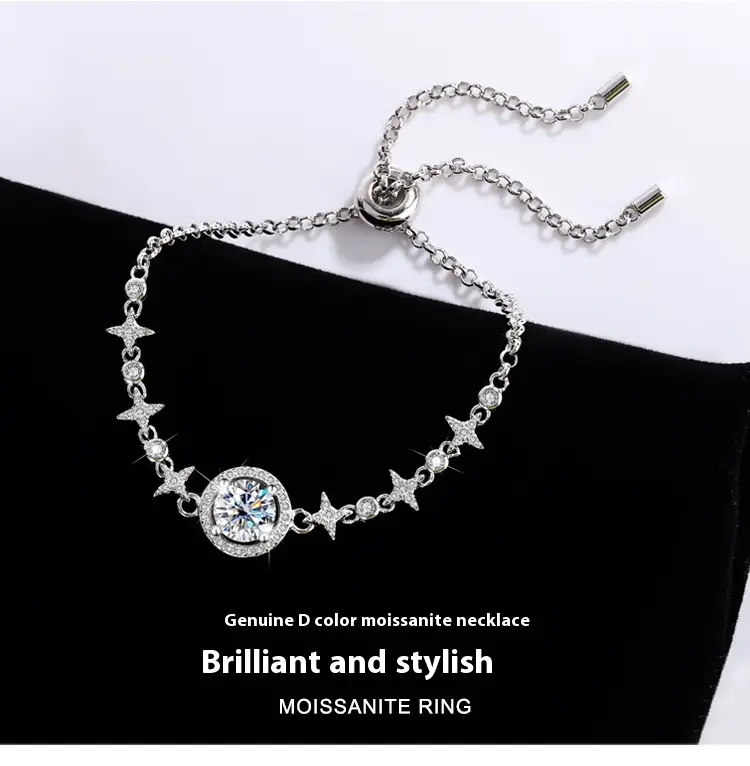 S925 Sterling Silver Bracelet Diamond Bracelet Starry Sky Round Bag Simple
