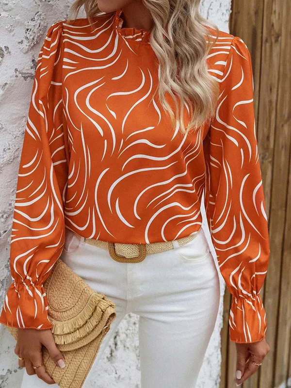 Women's Water Ripple Printed Long sleeved Top Orange - Shop at LoveMi