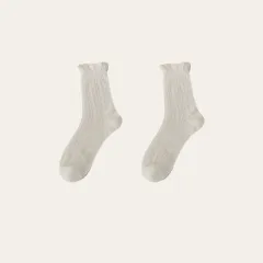 Women's Fashion Cotton Lace Socks - White - View 1