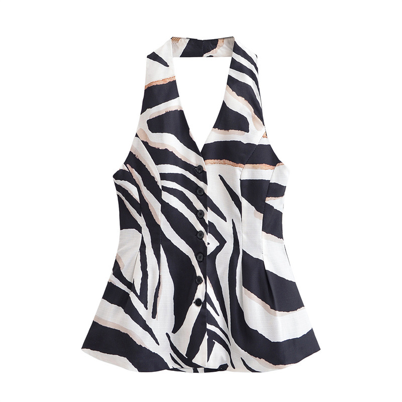 Zebra Pattern Blended Vest Casual Pants