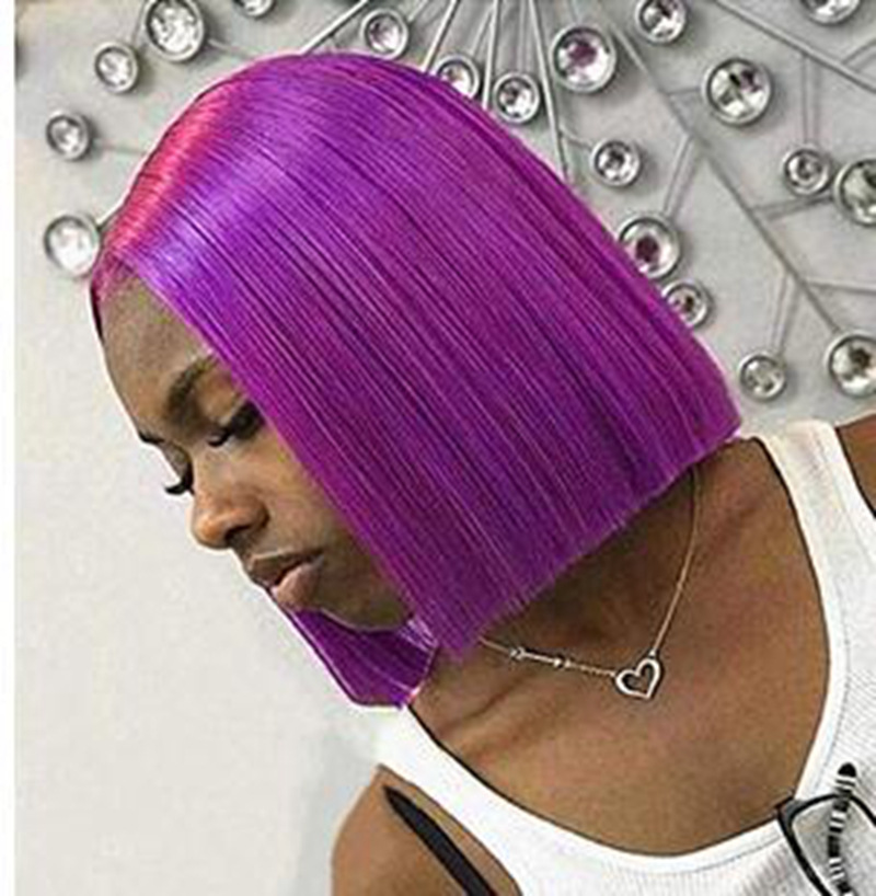 Purple Bob Wig European And American Chemical Fiber Former Lace Head Cap 14 Inches - Shop at LoveMi