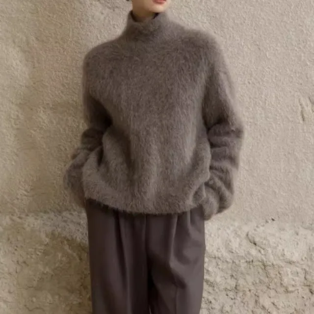Gray Mohair Turtleneck Sweater For Women Camel - Shop at LoveMi