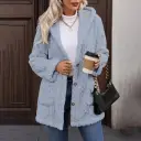 Hooded Solid-Color Cardigan With Buttons, Long-Sleeve Casual Jacket view 4