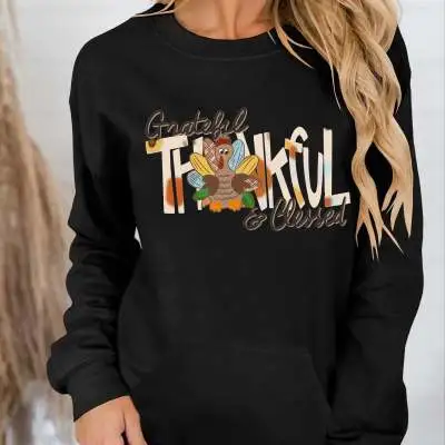 Printed Loose Casual Women's Round Neck Top Black - Shop at LoveMi