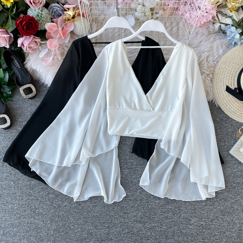 Title 1, Chiffon Slim Ruffle Sleeve Shirt