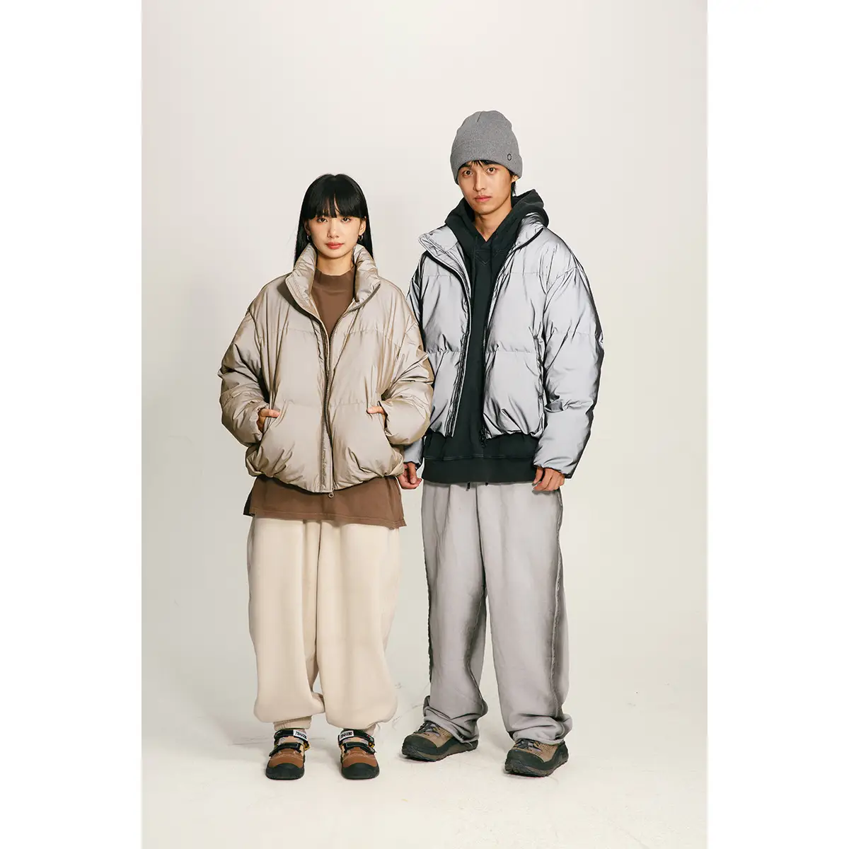 Mechanical Style Winter Down Jacket Women's White Duck Down Thickened Reflective Coat