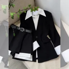 New Fake Two Pieces Suit Jacket Tops Pantskirt Two-piece Set - Suit-L - View 1