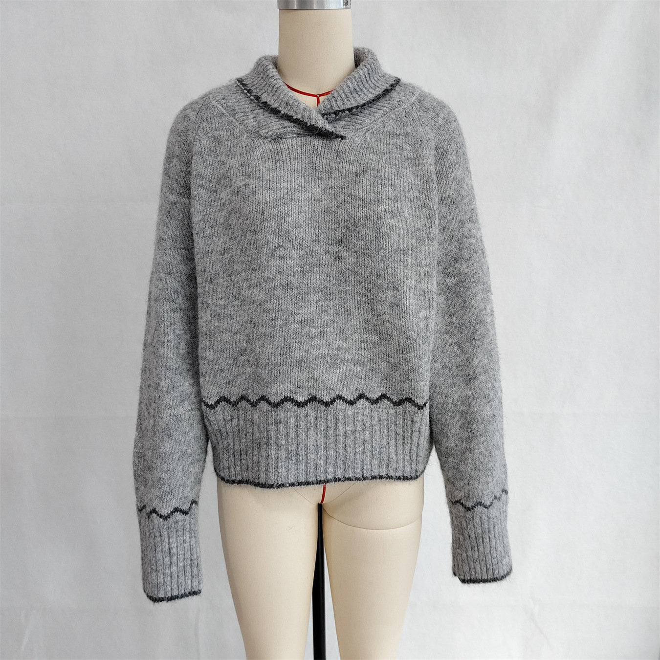 Simple Commute Half Turtleneck Lapel Contrast Color Knitted Pullover Sweater