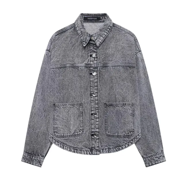 Women's Loose Casual Pocket Long Sleeve Denim Jacket Color 3 - Shop at LoveMi