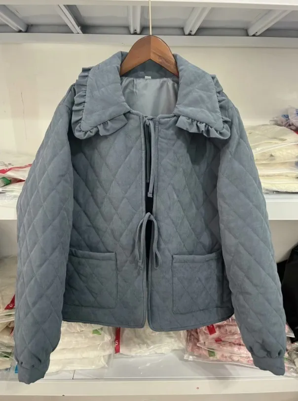 Women's Lapel Tied Denim Jacket Navy Blue - Shop at LoveMi