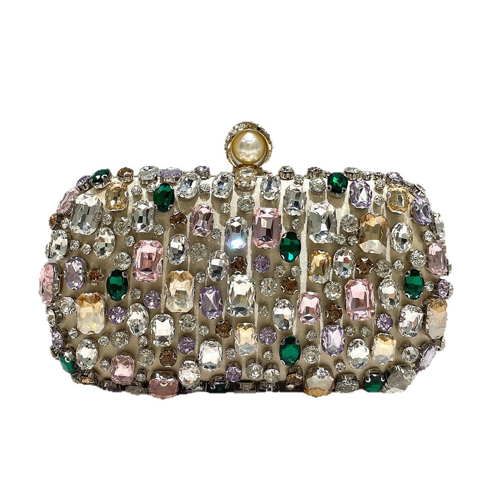 Womens Luxurious Gold-colored Clutch With Dazzling Rhinestone Accents