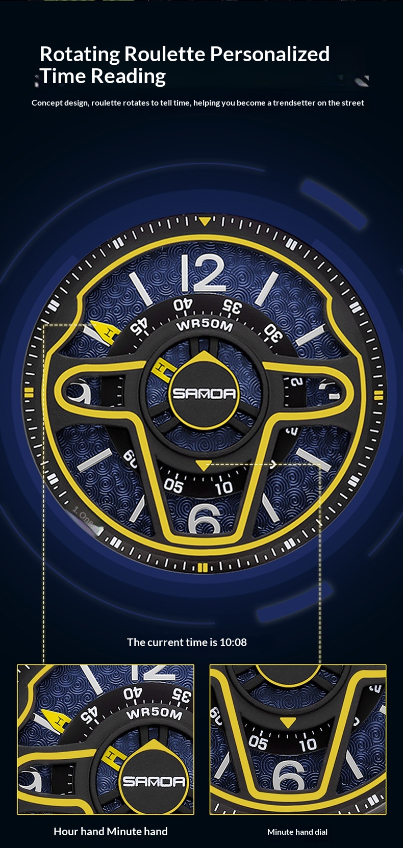 Sanda 9023 Creative Steering Wheel Quartz watch for Men