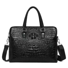 Men's New Crocodile Pattern Business Computer Bag Shoulder Briefcase - Black - View 1