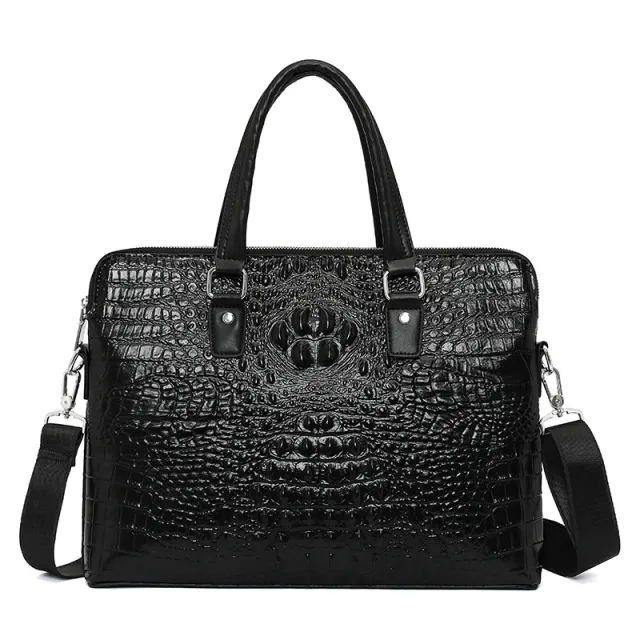 Men's New Crocodile Pattern Business Computer Bag Shoulder Briefcase Black - Shop at LoveMi