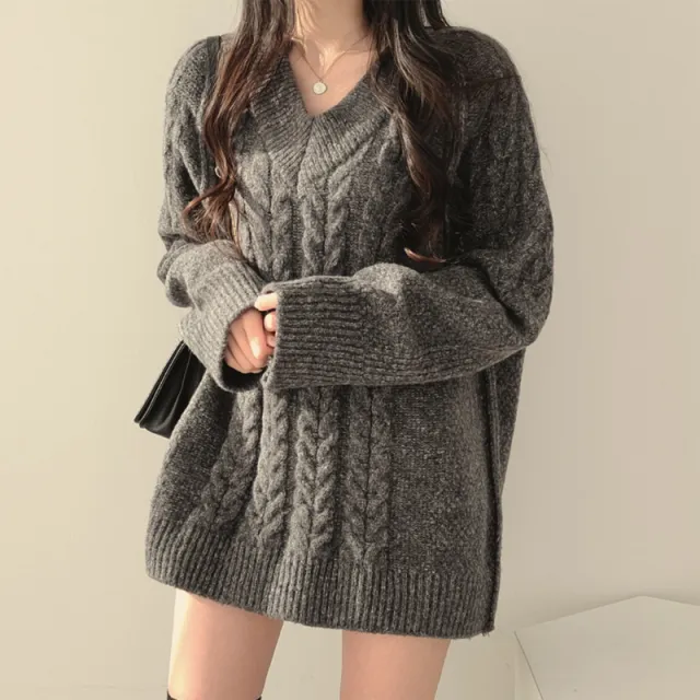 Retro Pure Color All matching Lazy Thickened Sweater Dark Gray - Shop at LoveMi