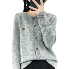 Round Neck Fancy Loose Slimming Long Sleeves Wool Base Shirt - Elegant Gray - View 1
