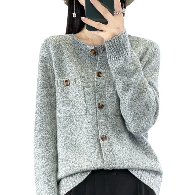 Round Neck Fancy Loose Slimming Long Sleeves Wool Base Shirt Elegant Gray - Shop at LoveMi