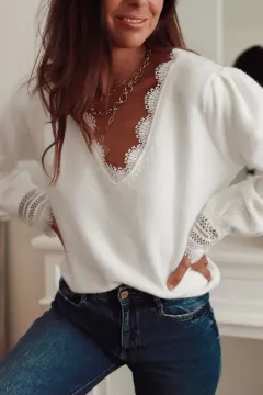 Europe And America Cross Border Autumn And Winter Elegant Women's Sweater Top - White - View 1
