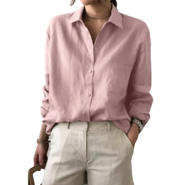 Solid Color Shirt Women's Retro Top Pink - Shop at LoveMi