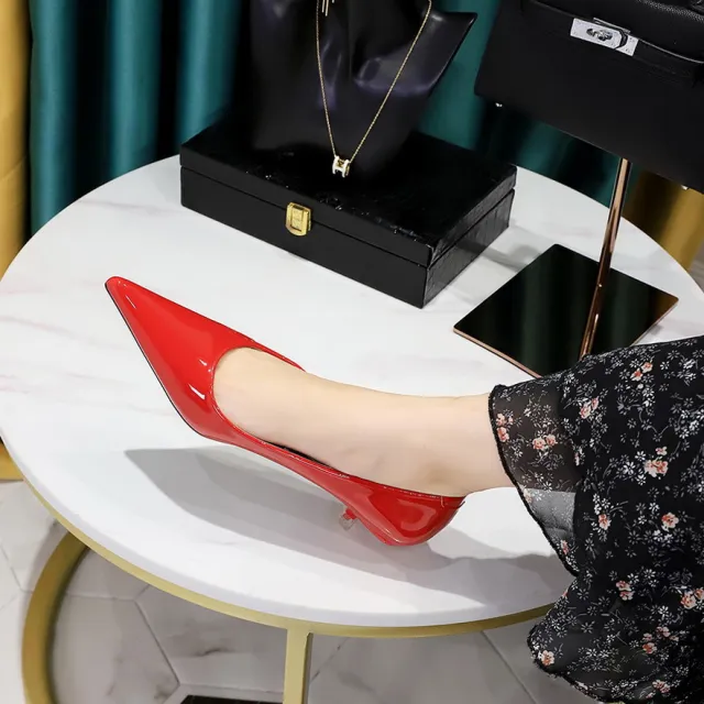 European And American Style Stylish Simple And Versatile Women's Shoes Stiletto Mid heel Shallow Mouth Pointed Toe Red - Shop at LoveMi