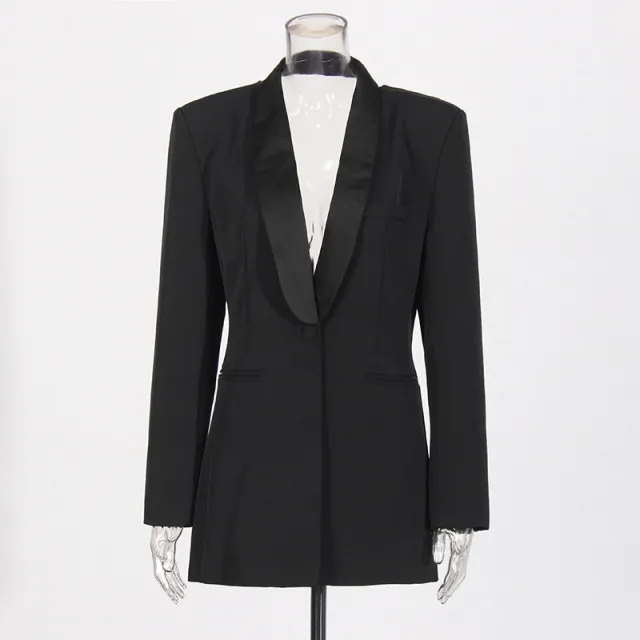 Dignified Hollow Backless Design Solid Color Suit Coat Black - Shop at LoveMi