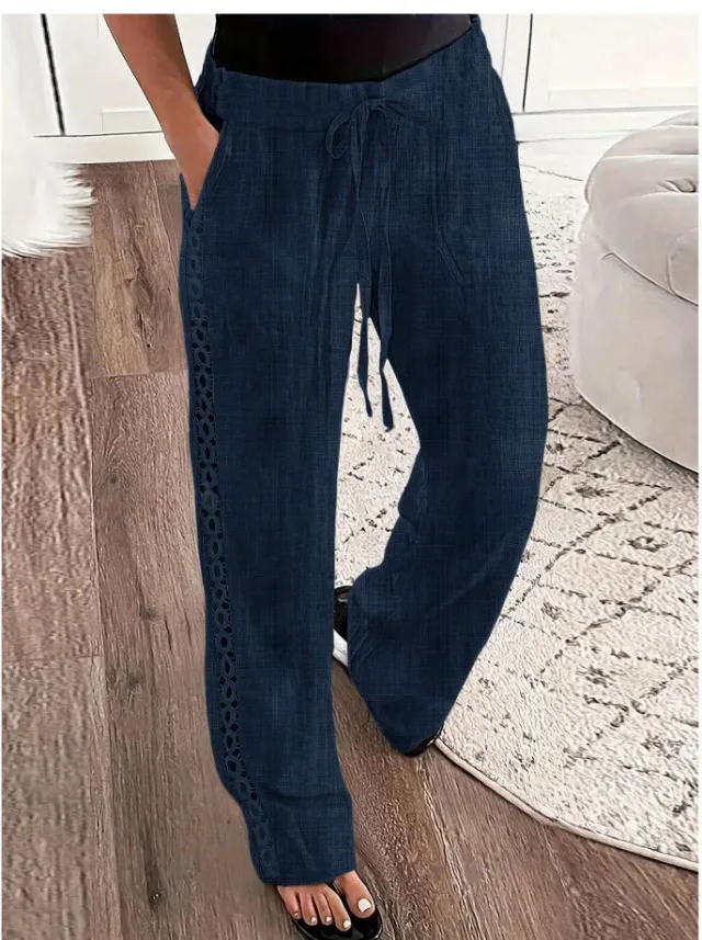 Casual Jeans Like Side Lace Trousers Dark Blue - Shop at LoveMi