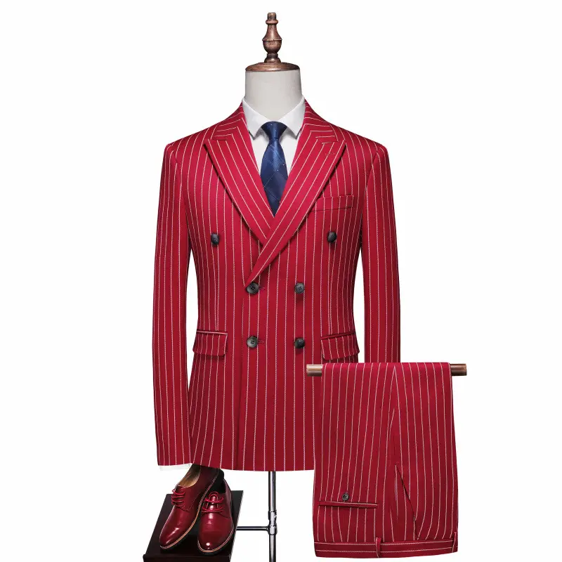 Casual DoubleBreasted Striped Suit Set