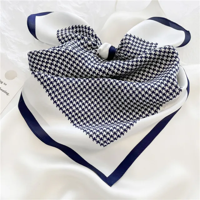 Female Creative Retro Versatile Printed Scarf Navy Blue Houndstooth - Shop at LoveMi